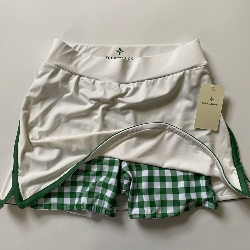 Tuckernuck White Golf Skort with Green Gingham Liner